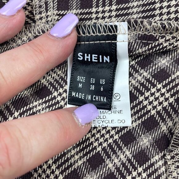 Shein Women's Plaid Pattern Ruffle Hem Tweed Skirt Black Medium - Picture 7 of 10